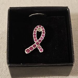 AVON Silvertone Pink Rhinestone Breast Cancer Crusade Pin